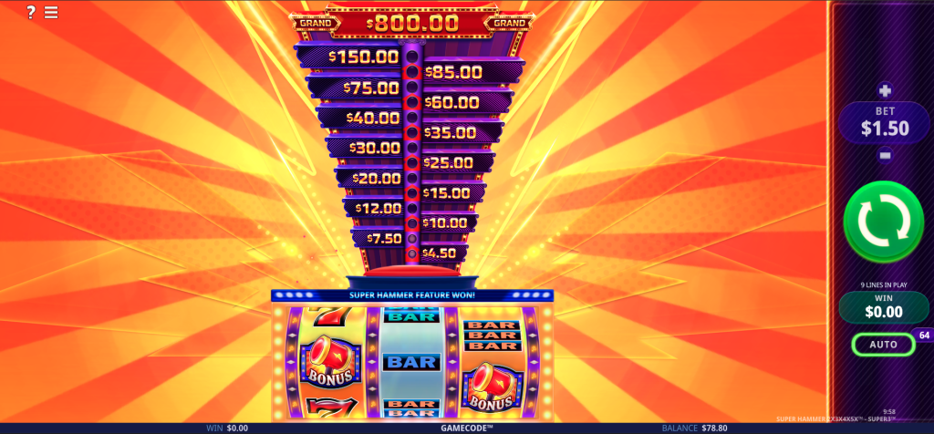 Super Hammer slot machine feature triggered